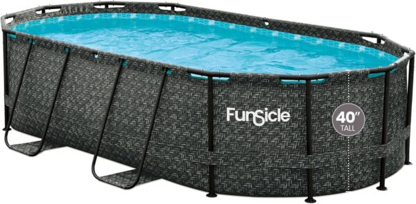 AB844A7B-3A23-4890-4D0E-7DE57229145A.jpg Funsicle 167 by 98 by 39.5 Inches Oasis Designer Oval Frame Outdoor Above Ground Swimming Pool Pool Set with Accessories. Dark Herringbone Gray