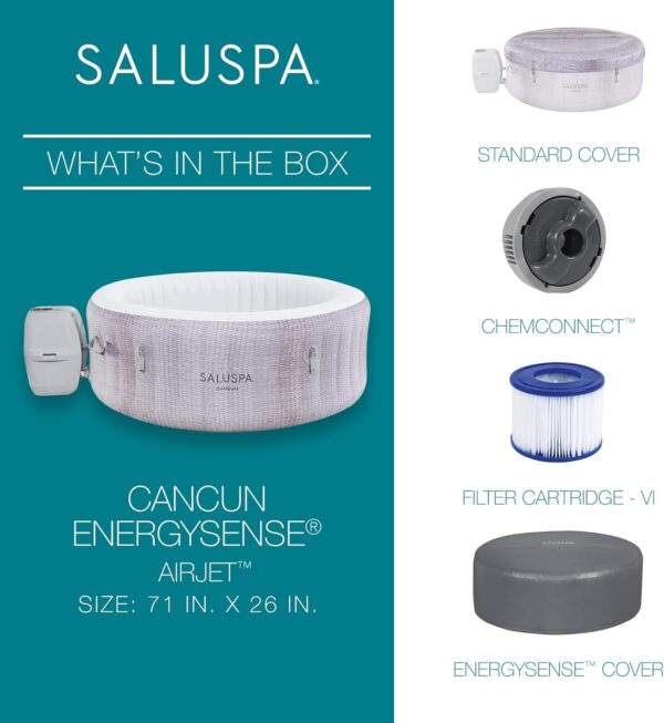 AC6E067F-1643-BE68-4168-532294935905.jpg Bestway SaluSpa Fiji AirJet Large Round 2 to 4 Person Inflatable Hot Tub Portable Outdoor Spa with 120 AirJets and EnergySense Cover. Grey
