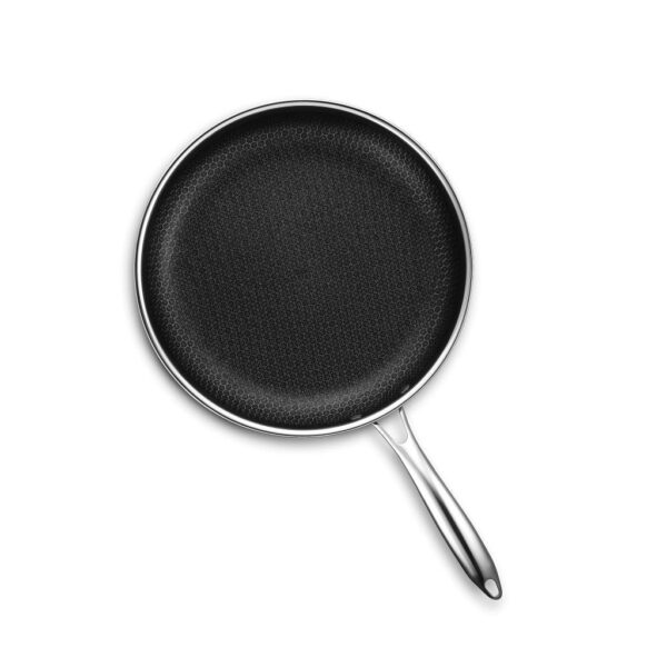 ADA20E96-1B81-0A80-ABEB-9A161419E7BF HexClad 12-Inch Hybrid Nonstick Fry Pan with Glass Lid, Oven & Dishwasher Safe, Silver