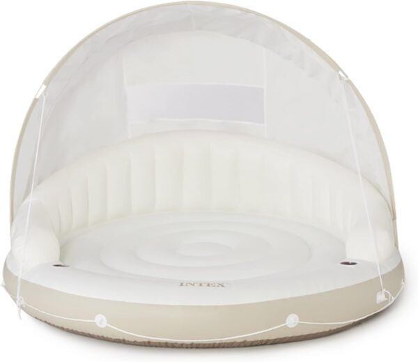 AF4F8AB1-7586-9E5F-D415-5402BC9CD489.jpg 58292EP Canopy Island Inflatable Pool Float: Comfortable Lounge Surface – Built-in Cup Holders – Detachable Sunshade – 440lb Max Weight Capacity – 78.5" x 59"