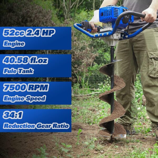 B0F6C023-71EE-29C6-FB63-94BBCBB6E824.jpg Post Hole Digger Gas Powered. 52cc 2.4 HP 2 Stroke Engine Earth Auger with 8" Drill Bit. EPA Compliant Post Hole Auger