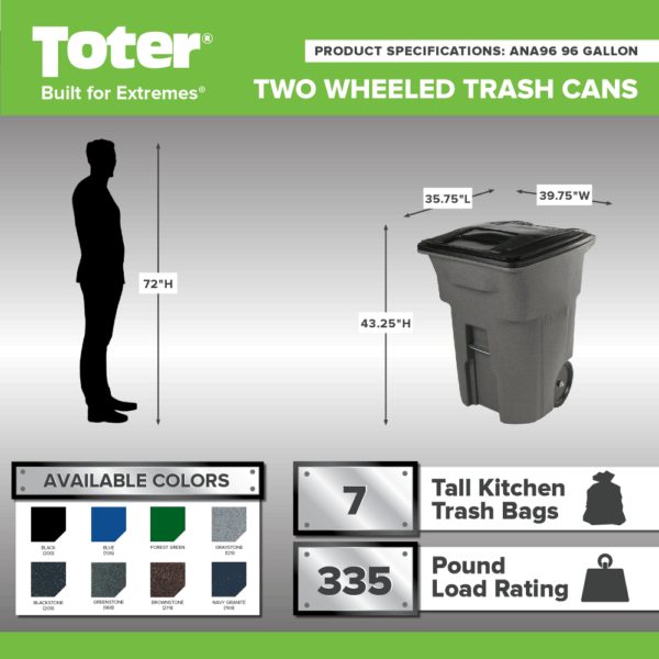 B3230F6A-D0F7-EFF9-34C3-B44CB2CC6E10 Toter 96 Gallon Trash Can with Smooth Wheels and Lid