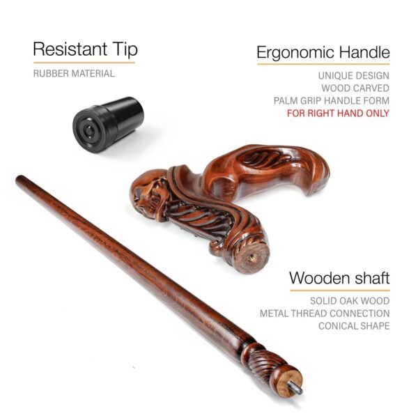 B6D1F26B-8B7B-D793-EDDA-301EF903A2D2.jpg Skull Cane Wooden Walking Stick - Ergonomic Palm Grip Handle