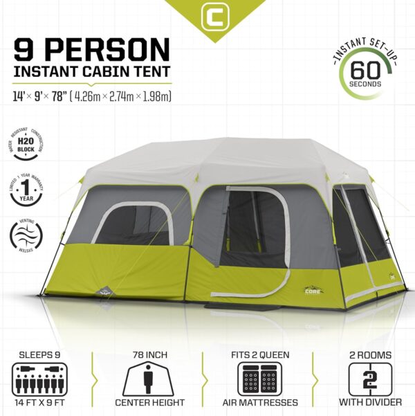 BA18D7A5-ED72-6FCD-B5CF-A068CC4FC323.jpg Core 9 Person Instant Cabin Tent - 14' x 9'. Green (40008)