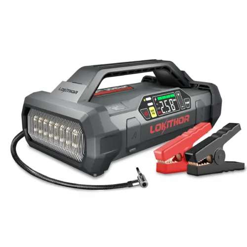 Starter with Air Compressor. 1500Amp 12V Portable Car Battery Booster Pack for Upto 7.0L Gas or 4.5L Diesel. 150 PSI Tire Inflator with Digital Screen. 24 Months Ultra-Long Standby