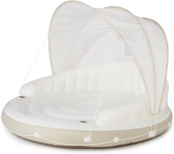 C639C68C-60EF-7D2B-DAFB-49C0DFBE9DFB.jpg 58292EP Canopy Island Inflatable Pool Float: Comfortable Lounge Surface – Built-in Cup Holders – Detachable Sunshade – 440lb Max Weight Capacity – 78.5" x 59"