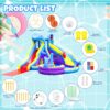 11-in-1 Inflatable Water Slide & Dolphin Bounce House w/2 Long Slides. 19.7 Ft x 13.1 Ft Extra Large Waterslide Climbing Wall w/Small Deeper Pool.Water Cannons.Hoop for Kids Backyard.550W Blower