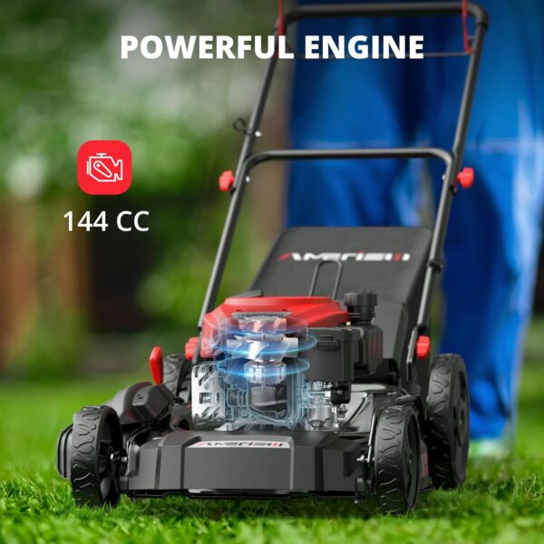 CAC34C70-5AE6-11A5-C4C5-3BF722B59090.jpg 21" Steel Deck Gas Lawn Mower. Heavy-Duty 3-in-1 Push Mower. 144cc 4-Stroke Engine. 6-Position Height Adjustment. Large 1.4 Bushel Grass Catcher. Durable & Efficient for Yard & Garden