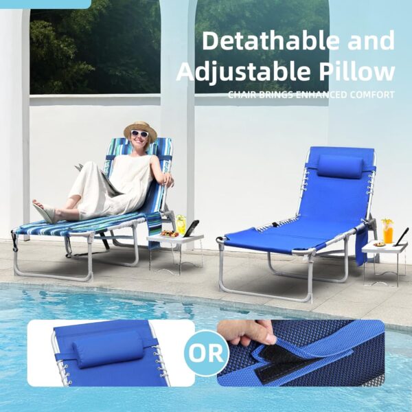 CB67756B-6CEC-7499-23F0-2F9945B210AF.jpg 3-in-1 Outdoor Sun Tanning Lounge Chair with Face Hole – 5-Position Recliner. Folding Side Table & Removable Pillow. 330lbs Capacity. Blue