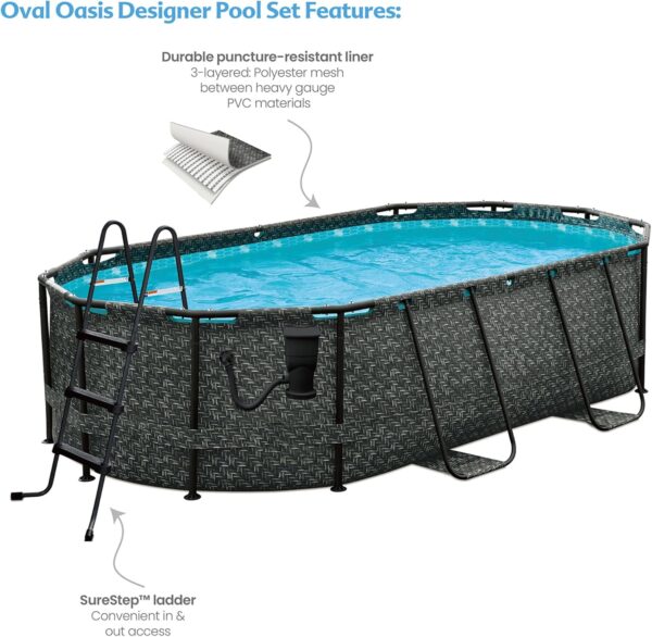 CD1990A4-CC56-3B64-76E3-60F96F72ECAA.jpg Funsicle 167 by 98 by 39.5 Inches Oasis Designer Oval Frame Outdoor Above Ground Swimming Pool Pool Set with Accessories. Dark Herringbone Gray