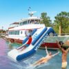 Pontoon Waterfall Slide. Inflatable Pontoon Boat Water Slide for Kids Backyard Pool Sea. Electric Air Pump & Storage Bag