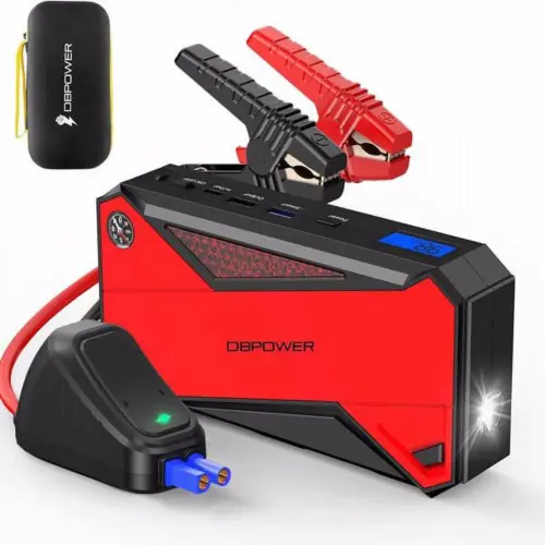 Peak 1600A 18000mAh Car Battery Jump Starter. up to 7.2 Gas. 5.5L Diesel Engines. Portable Battery Booster with Smart Charging Port. LCD Display. Intelligent Jumper Clamps. DJS90. Red Black