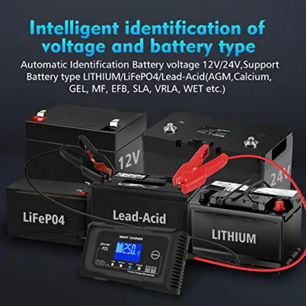D007C2E6-D66F-2947-8A4E-FADABA76C82D.webp 25-Amp Smart Battery Charger.Lithium.LiFePO4.Lead-Acid AGM/Gel/SLA.. Car Battery Charger.Trickle Charger. Maintainer/deep Cycle Charger.12V/25A and 24V/13A.for Motorcy.Boat.Lawn Mower.Golf cart..
