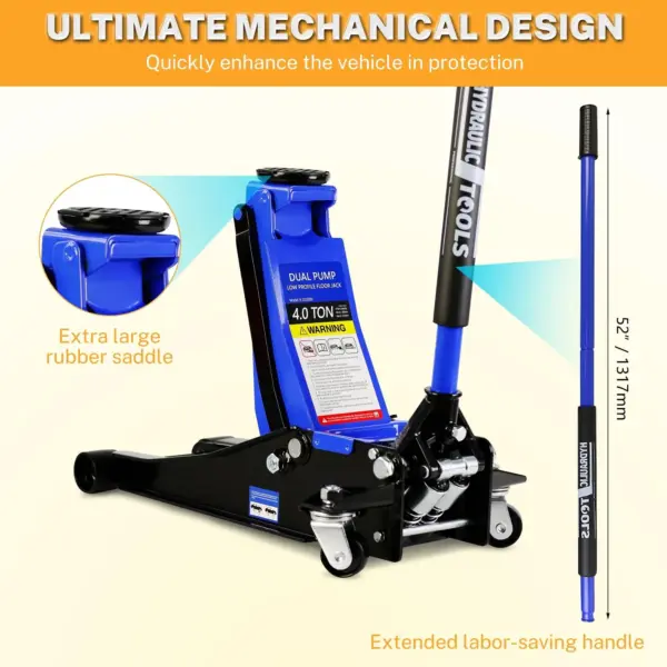 D0A11FE9-38D1-7F73-F9AF-16FE80F10645.webp 4-Ton Floor Jack. Low Profile Car Jack. Heavy-Duty Trolley Jack Car Lift with Dual Pump Pistons. Lifting Range 4"-21". 8000LBS