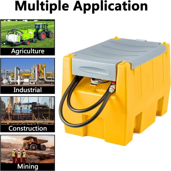 D17753B2-608C-25AC-DD3E-032A18B41F12.jpg TECSPACE 58 Gallon Gasoline Tank. Portable Fuel Tank with 12V Electric Fuel Transfer Pump. 40 GPM Gasoline Fuel Tank with 4 Meters Hose for Gasoline Transportation (Yellow. 58 gal)