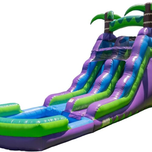 HeroKiddo 16' Purple Tropical Lightweight Premium Commercial Grade Water Slide Inflatable with Attached Pool for Kids and Adults (with Blower). Wet Dry Use. Summer Fun