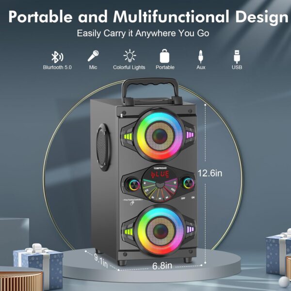 D7B9BBF7-1470-0D6F-0DB4-3C06316FDE23.jpg Speakers. 60W Portable Wireless Loud Outdoor Home Party Bluetooth Speaker with Subwoofer. FM Radio. LED Colorful Lights. Microphone. Remote and Big Powerful Stereo Deep Bass Sound Boombox