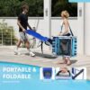 3-in-1 Outdoor Sun Tanning Lounge Chair with Face Hole – 5-Position Recliner. Folding Side Table & Removable Pillow. 330lbs Capacity. Blue