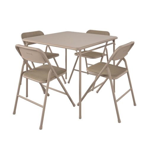 COSCO 5-Piece Folding Dining Set with Card Table and 4 Fabric Padded Chairs, Tan