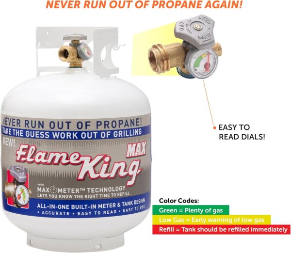 DA6FC745-B998-AB4B-F5F8-45B8DBF8AC84.jpg Pound Steel Propane Tank Cylinder with OPD Valve and Built-in Gauge. 20 lb Vertical-Flame King