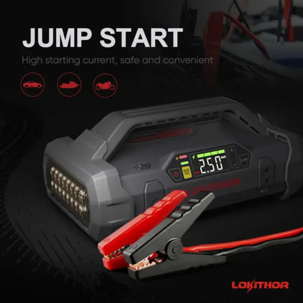 DB7242BD-6260-494E-124B-72837D18877E.webp Jump Starter 2000Amp 20000mAh 12V Car Battery Booster Pack for Upto 8L Gas or 6L Diesel. 150 PSI Air Compressor with Damping Technology.Portable Power Bank with Handle Bar and Emergency Light