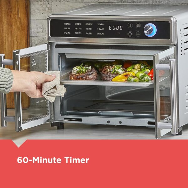 DC4D4B8C-D621-137E-D26F-961BD525150C.jpg Crisp 'N Bake Air Fryer Toaster Oven Combo. 12 in 1 Countertop Convection Oven Cooks Food Fast. Fits a Whole Pizza or 6 Toast Slices. French Doors with Stainless Steel Finish