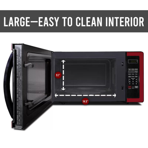 DDD5D10D-7EF2-491A-C3E1-79817F3E8E28 Farberware FMO11AHTBKN 1.1 cu. Ft. 1000-Watt Countertop Microwave Oven in Metallic Red