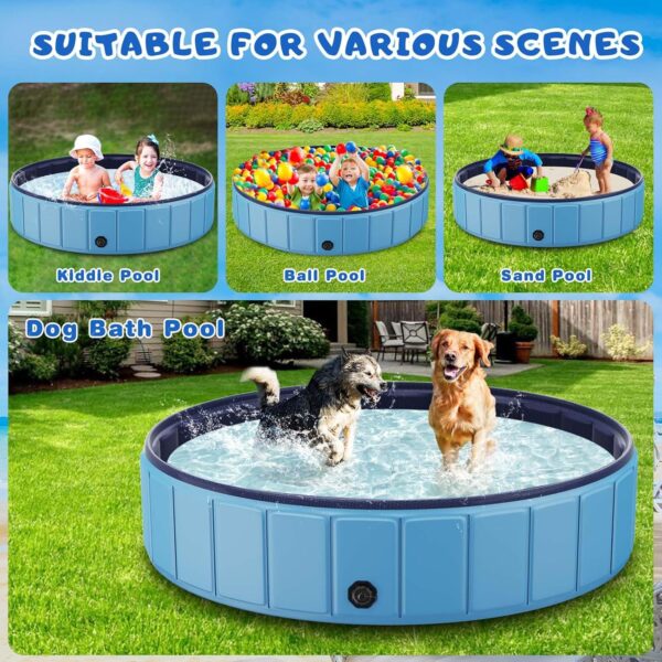 DE2920DE-3ADE-B857-F9F6-ED35421A681D.jpg Foldable Dog Swimming Pool. 120"x20" Oversize Collapsable Hard Plastic Potable Bathing Tub for Pet Dog Kiddie Pool Indoor and Outdoor Leakproof PVC Play Pool for Large Dogs Pets Puppy Kids Blue