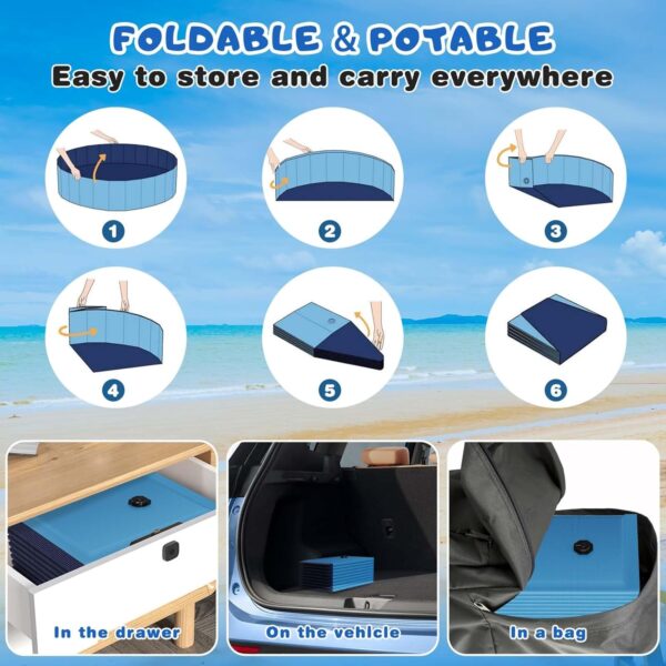 DFB0B427-9261-D961-8FDF-E3BD12CCB34B.jpg Foldable Dog Swimming Pool. 120"x20" Oversize Collapsable Hard Plastic Potable Bathing Tub for Pet Dog Kiddie Pool Indoor and Outdoor Leakproof PVC Play Pool for Large Dogs Pets Puppy Kids Blue