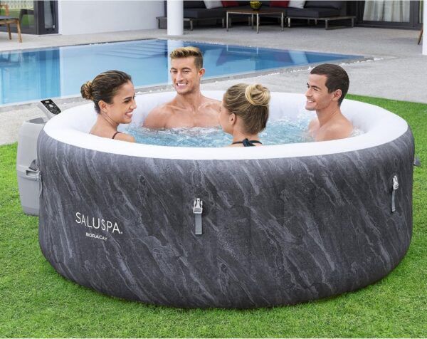 E3B50D28-A9A3-1EF3-4F8D-5724BDCCD83D.jpg Bestway SaluSpa Fiji AirJet Large Round 2 to 4 Person Inflatable Hot Tub Portable Outdoor Spa with 120 AirJets and EnergySense Cover. Grey