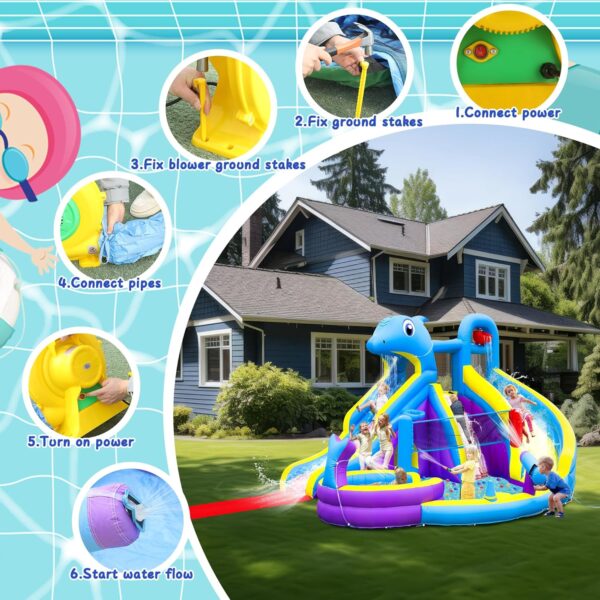 E7C9A578-294E-85D5-7330-CAC28BBCAE33.jpg 11-in-1 Inflatable Water Slide & Dolphin Bounce House w/2 Long Slides. 19.7 Ft x 13.1 Ft Extra Large Waterslide Climbing Wall w/Small Deeper Pool.Water Cannons.Hoop for Kids Backyard.550W Blower