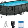 Funsicle 167 by 98 by 39.5 Inches Oasis Designer Oval Frame Outdoor Above Ground Swimming Pool Pool Set with Accessories. Dark Herringbone Gray