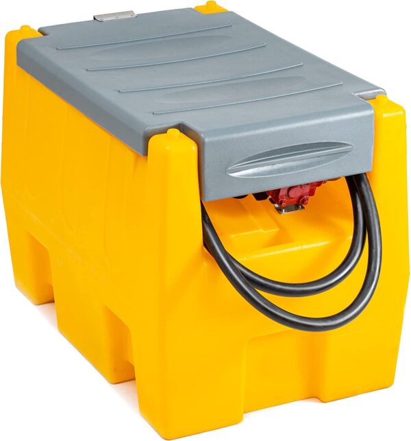 ED48653D-9195-E328-15C7-1AC1688A4507.jpg TECSPACE 58 Gallon Gasoline Tank. Portable Fuel Tank with 12V Electric Fuel Transfer Pump. 40 GPM Gasoline Fuel Tank with 4 Meters Hose for Gasoline Transportation (Yellow. 58 gal)