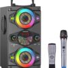 Speakers. 60W Portable Wireless Loud Outdoor Home Party Bluetooth Speaker with Subwoofer. FM Radio. LED Colorful Lights. Microphone. Remote and Big Powerful Stereo Deep Bass Sound Boombox