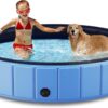 Foldable Dog Swimming Pool. 120"x20" Oversize Collapsable Hard Plastic Potable Bathing Tub for Pet Dog Kiddie Pool Indoor and Outdoor Leakproof PVC Play Pool for Large Dogs Pets Puppy Kids Blue