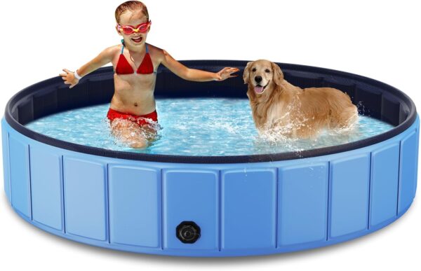 EEE18C86-B9F6-0386-D2DA-FFB863E22BD6.jpg Foldable Dog Swimming Pool. 120"x20" Oversize Collapsable Hard Plastic Potable Bathing Tub for Pet Dog Kiddie Pool Indoor and Outdoor Leakproof PVC Play Pool for Large Dogs Pets Puppy Kids Blue