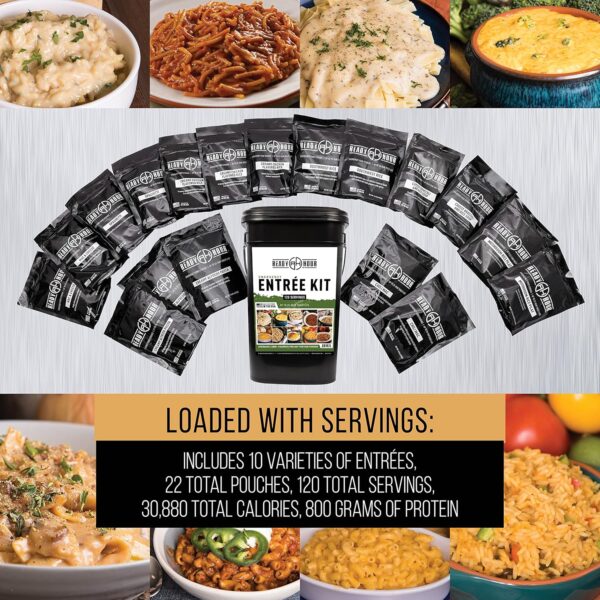 EF0DB22B-A174-3DDB-4BDA-EFE62333F18F.jpg Ready Hour. Emergency Meal Entrées. Real Non-Perishable Meals. 25-Year Shelf Life. Portable Flood-Safe Container. 120 Servings