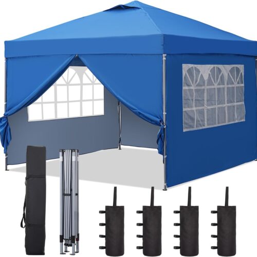 GDY 10x10 Pop Up Canopy Tent. Outdoor Canopy Tent. Patio Tent.Commercial Instant Gazebos.4 Sidewalls. Portable Shelter Canopies. with 4 sandbags. Blue.