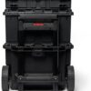 Keter Stack-n-Roll Modular Tools Organizer for Garage Storage and DIY. 3 Piece Resin Rolling Tool Box System for Small Parts