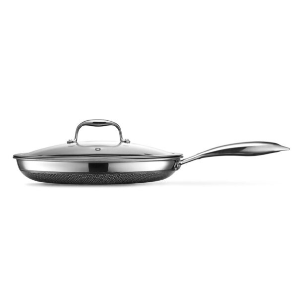 F72F0BC6-BC42-D1C9-49EB-39ACF1FEF3C1 HexClad 12-Inch Hybrid Nonstick Fry Pan with Glass Lid, Oven & Dishwasher Safe, Silver