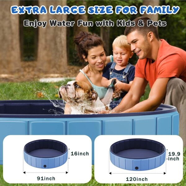 F8BC3B8E-2334-0531-3C85-C820B77812CB.jpg Foldable Dog Swimming Pool. 120"x20" Oversize Collapsable Hard Plastic Potable Bathing Tub for Pet Dog Kiddie Pool Indoor and Outdoor Leakproof PVC Play Pool for Large Dogs Pets Puppy Kids Blue