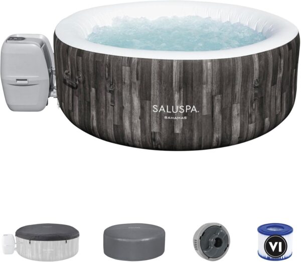 F8F45F70-DA3A-6CAB-0CD1-6AA6C6950BCC.jpg Bestway SaluSpa Fiji AirJet Large Round 2 to 4 Person Inflatable Hot Tub Portable Outdoor Spa with 120 AirJets and EnergySense Cover. Grey