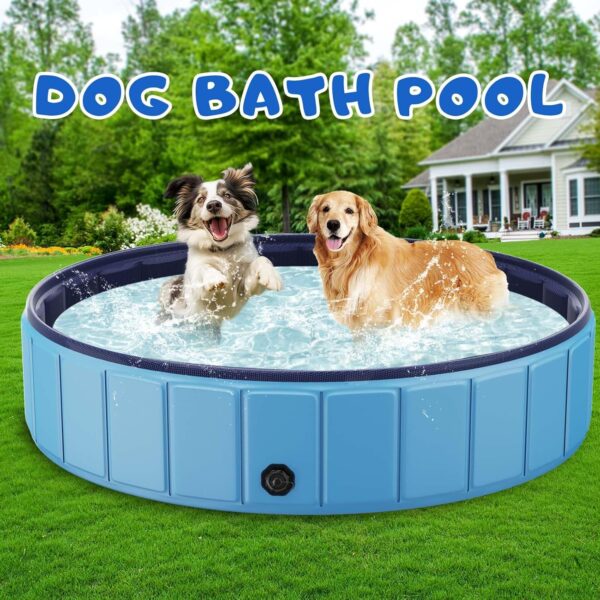 FE303123-6337-4241-239F-E606A56EC25A.jpg Foldable Dog Swimming Pool. 120"x20" Oversize Collapsable Hard Plastic Potable Bathing Tub for Pet Dog Kiddie Pool Indoor and Outdoor Leakproof PVC Play Pool for Large Dogs Pets Puppy Kids Blue