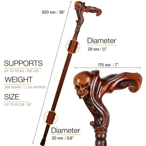 FF6F11BB-D418-E3A5-59EB-374147D11134.jpg Skull Cane Wooden Walking Stick - Ergonomic Palm Grip Handle