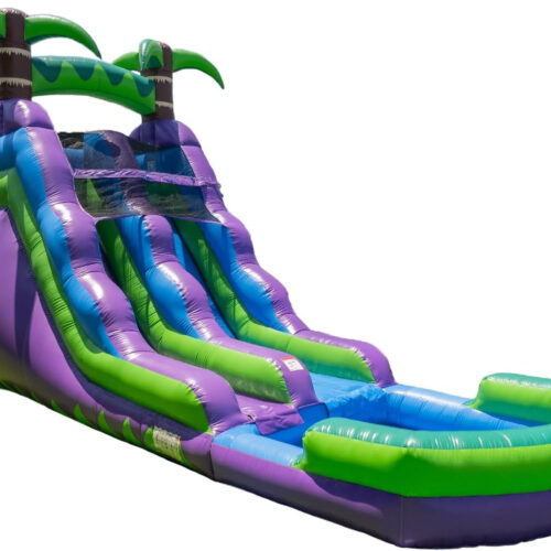 16’ Purple Tropical Lightweight Premium Commercial Grade Water Slide Inflatable with Attached Pool for Kids and Adults (with Blower), Wet Dry Use, Summer Fun