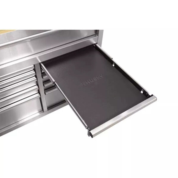 fcf9759626f44a7594e40cd715d005c8 72 in 18-Drawer 24 in. D Mobile Workbench with Solid Wood Top Stainless Steel
